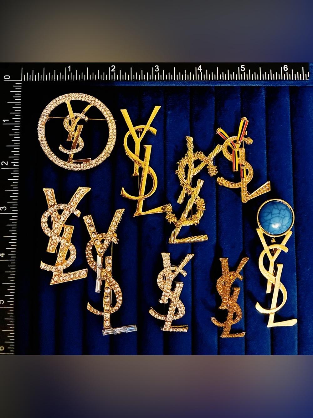Lot of 9 Gold Tone Logo Letter Brooch Pins Mixed Alphabet Initial Collection